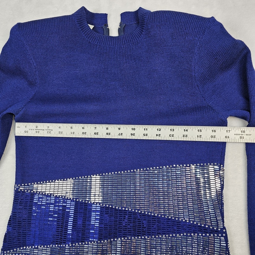 St. John Evening Sheath Dress Womens 8 Knit Mock Neck Sequin Long Sleeve USA - Picture 5 of 16